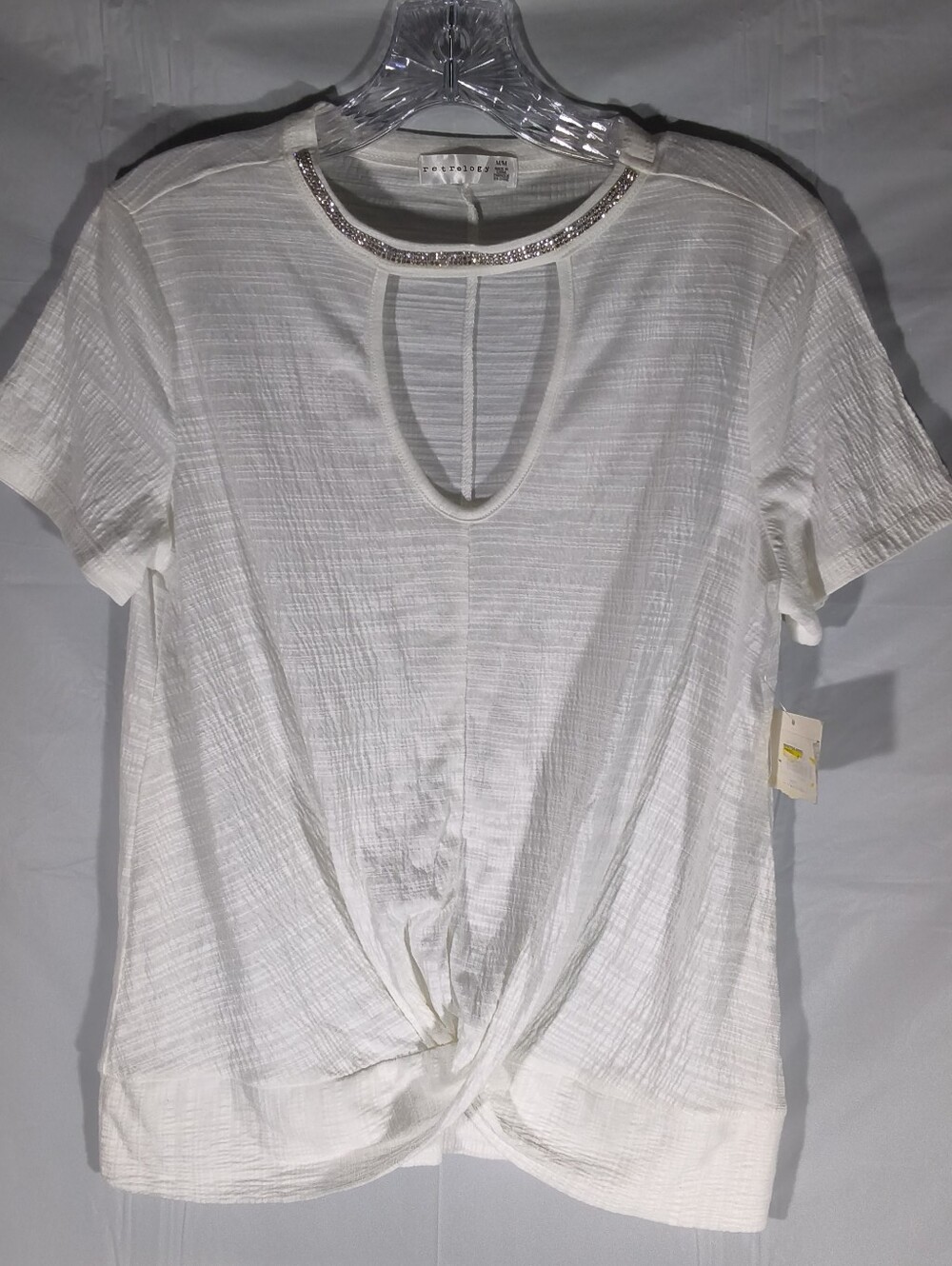 NWT Retrology White Textured Twist Front Rhinestone Top